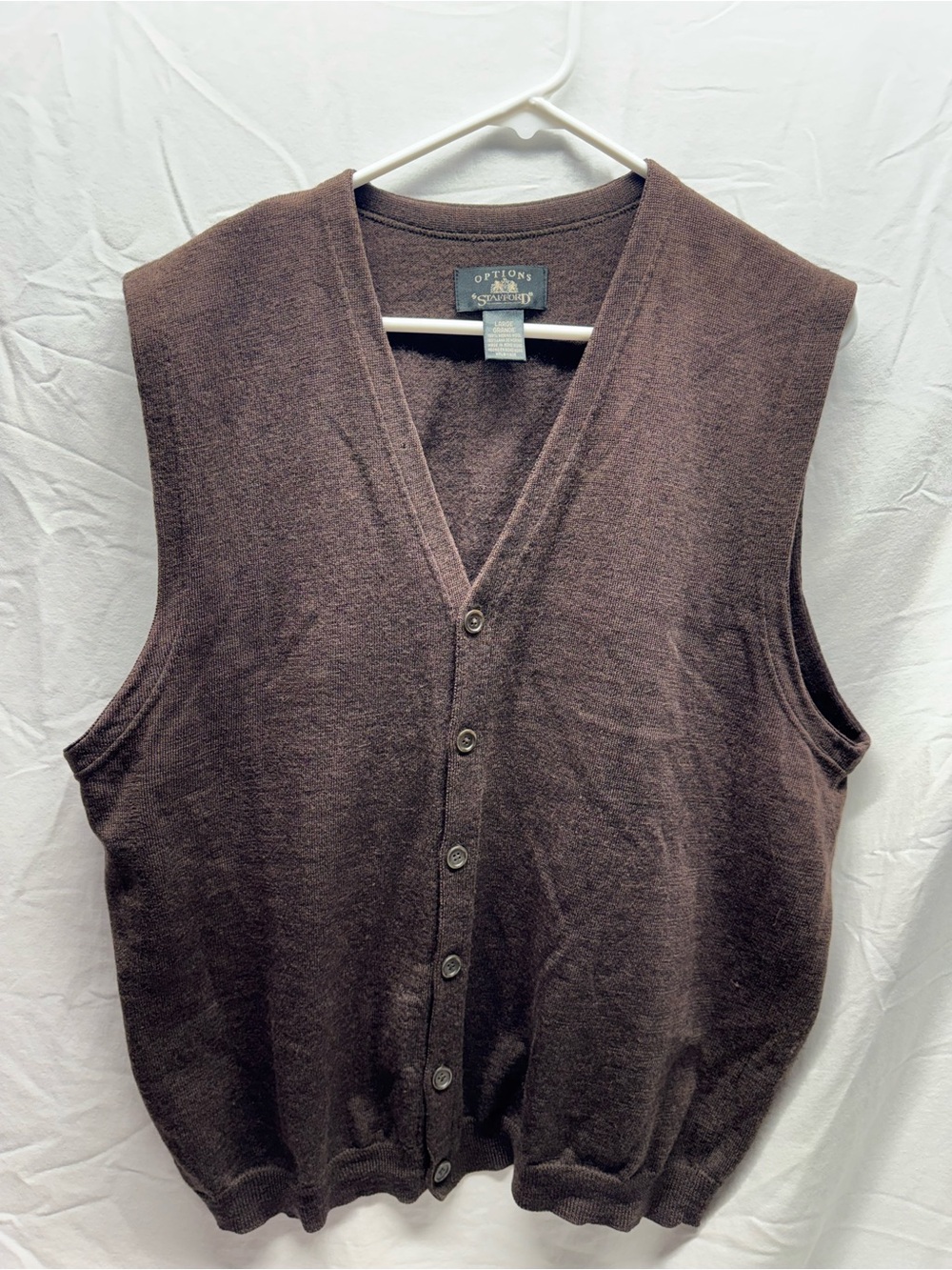 Stafford Men's Brown V-Neck Button Vest